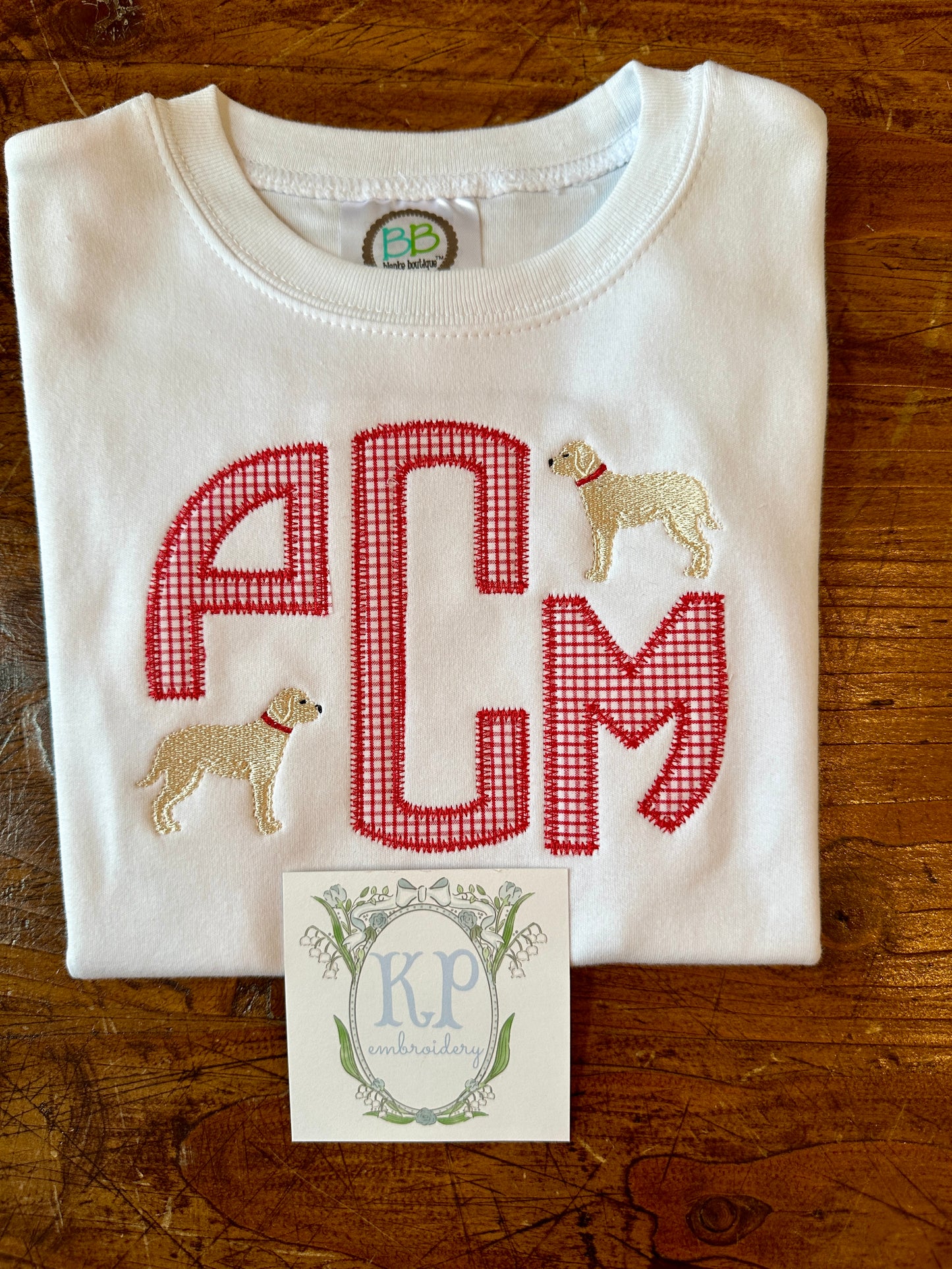 Boys Applique Initials with dog Short Sleeve Tshirt