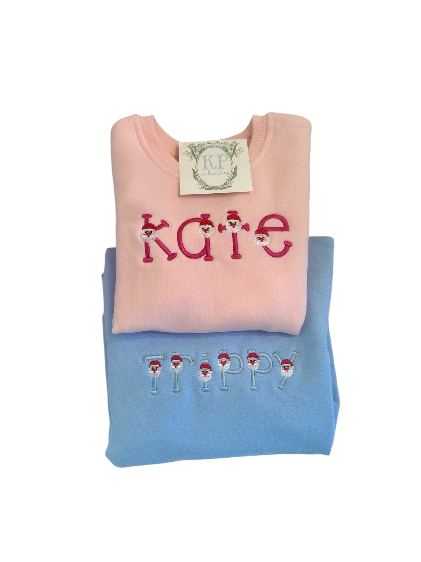 Santa Name- Available in T-shirt, Sweatshirt- White, Pink or Blue