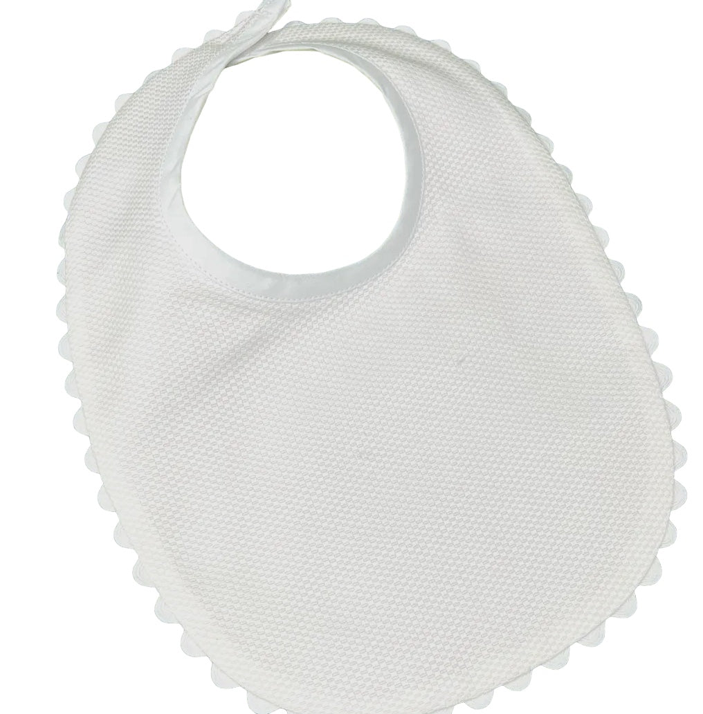 White Cotton Pique Infant Bib w/ Ric Rac Trim