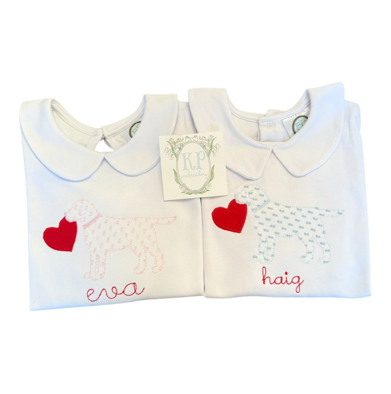 Girls appliqué dog/heart tshirt (will NOT be a collared shirt unless requested!)