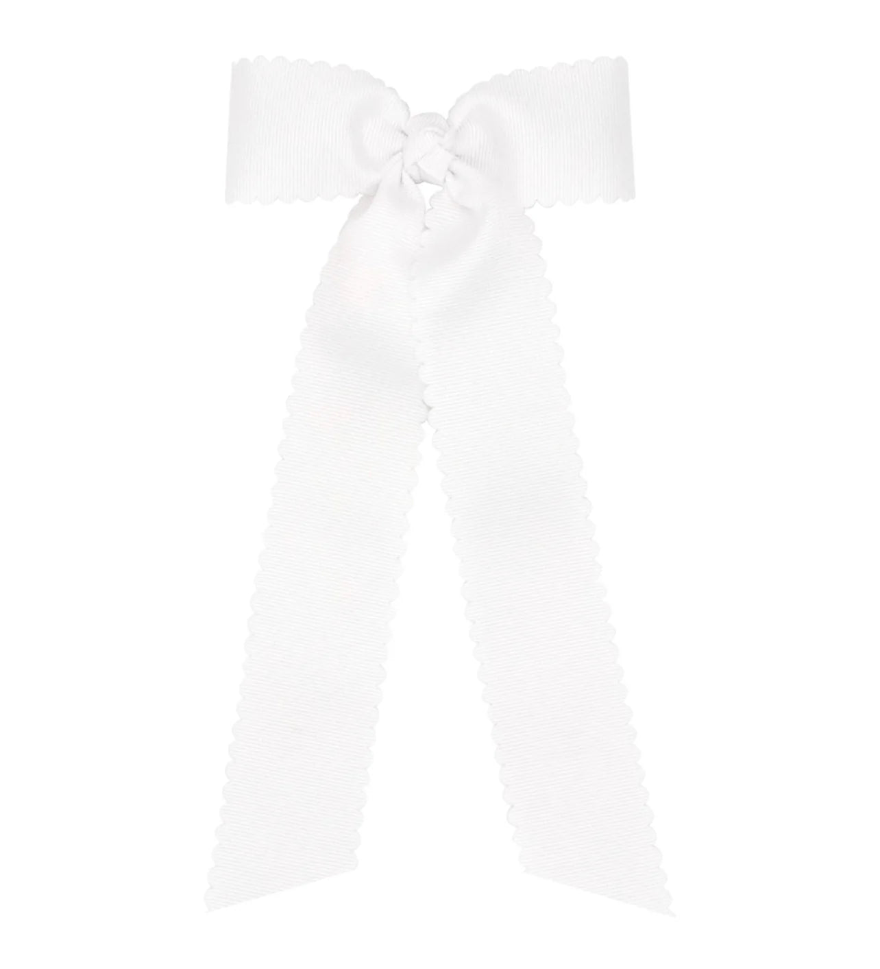*Preorder White scallopped streamer bow alligator clip