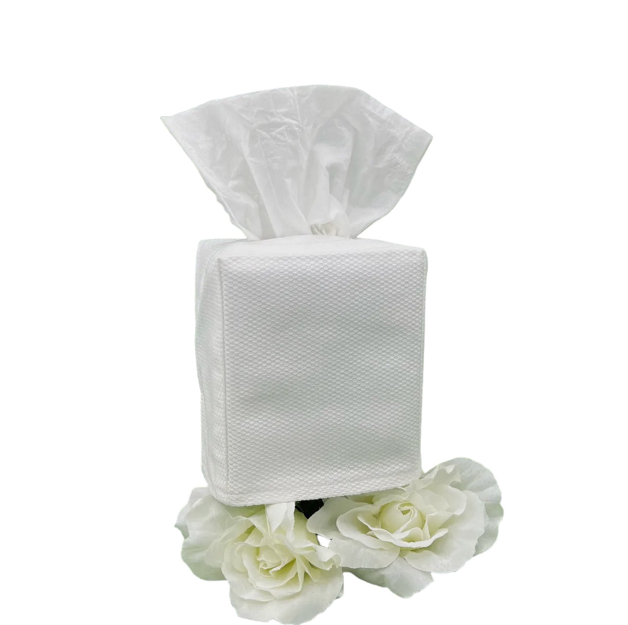 White Cotton Pique Tissue Box Cover