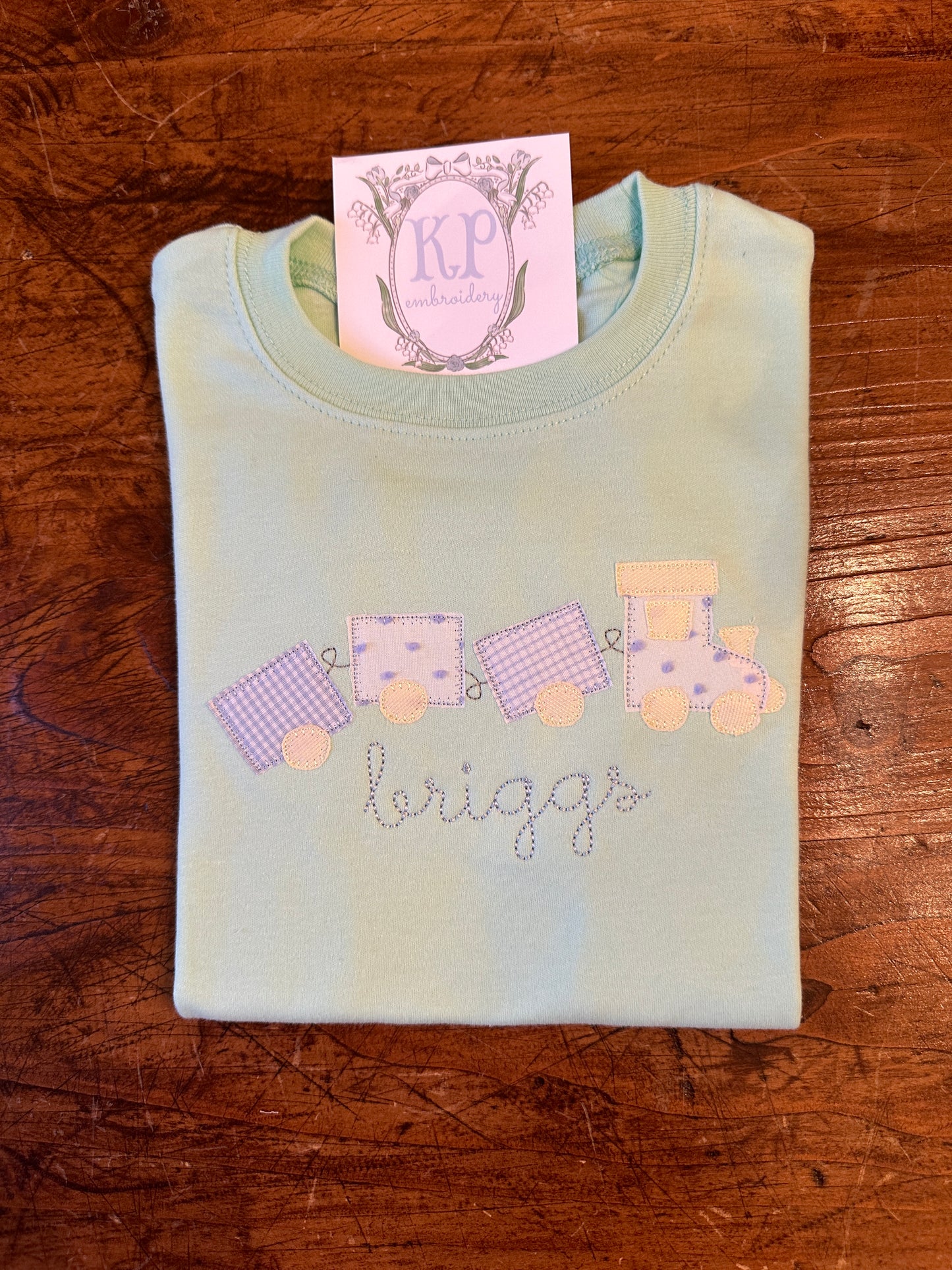 Boys Applique Train Name Short Sleeve Tshirt