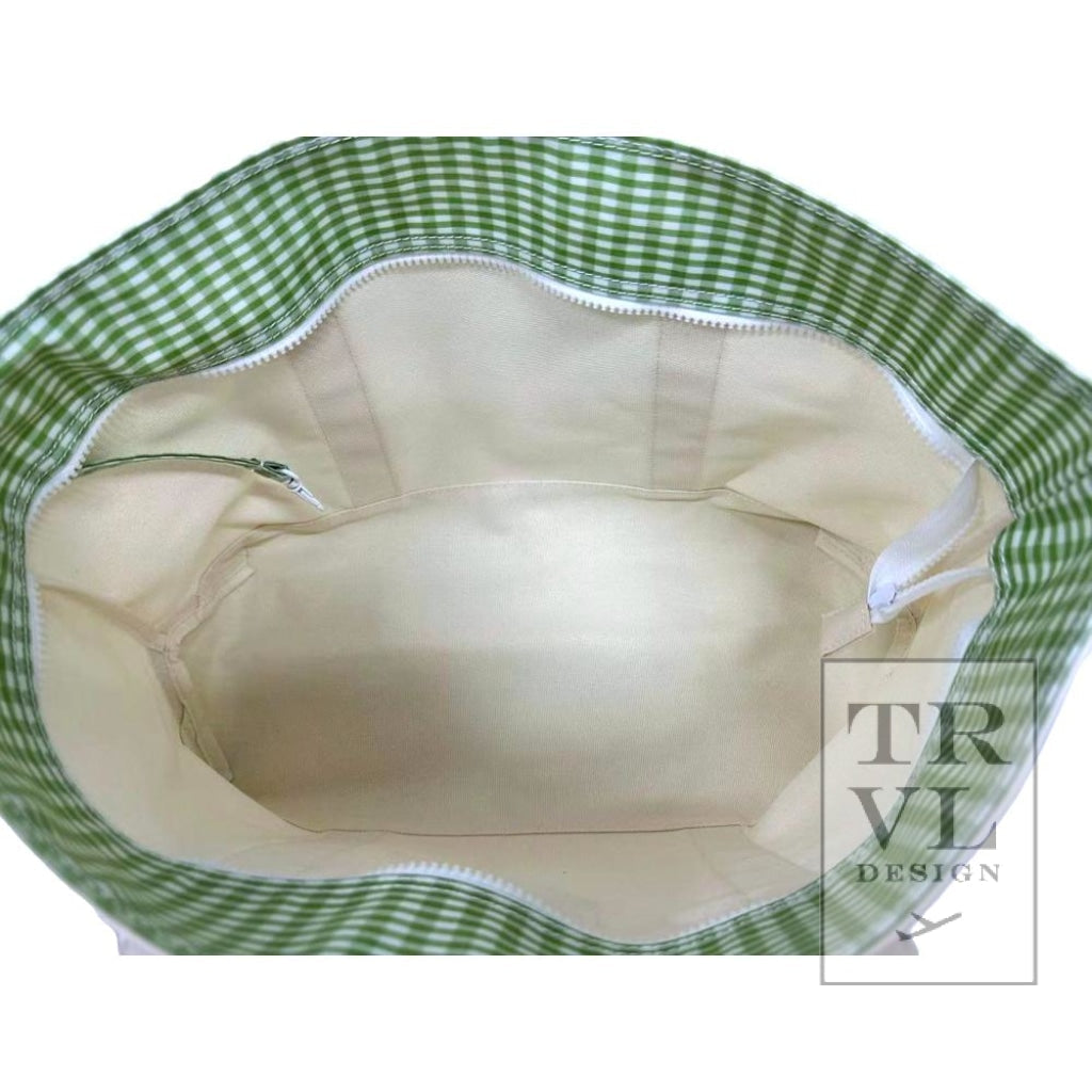 TRVL Medium Tote- Coated Canvas Gingham Leaf