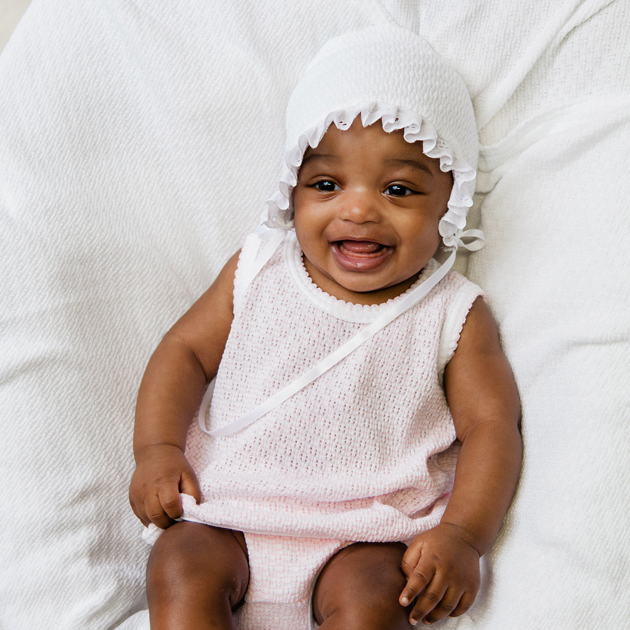 Paty White Sleeveless Diaper set With Bow & Pink Trim