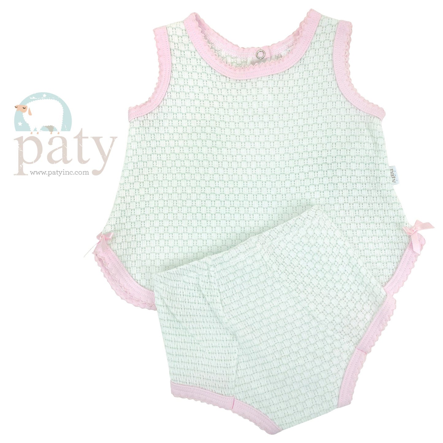 Paty Sleeveless Diaper set Mint w/ Pink In Stock