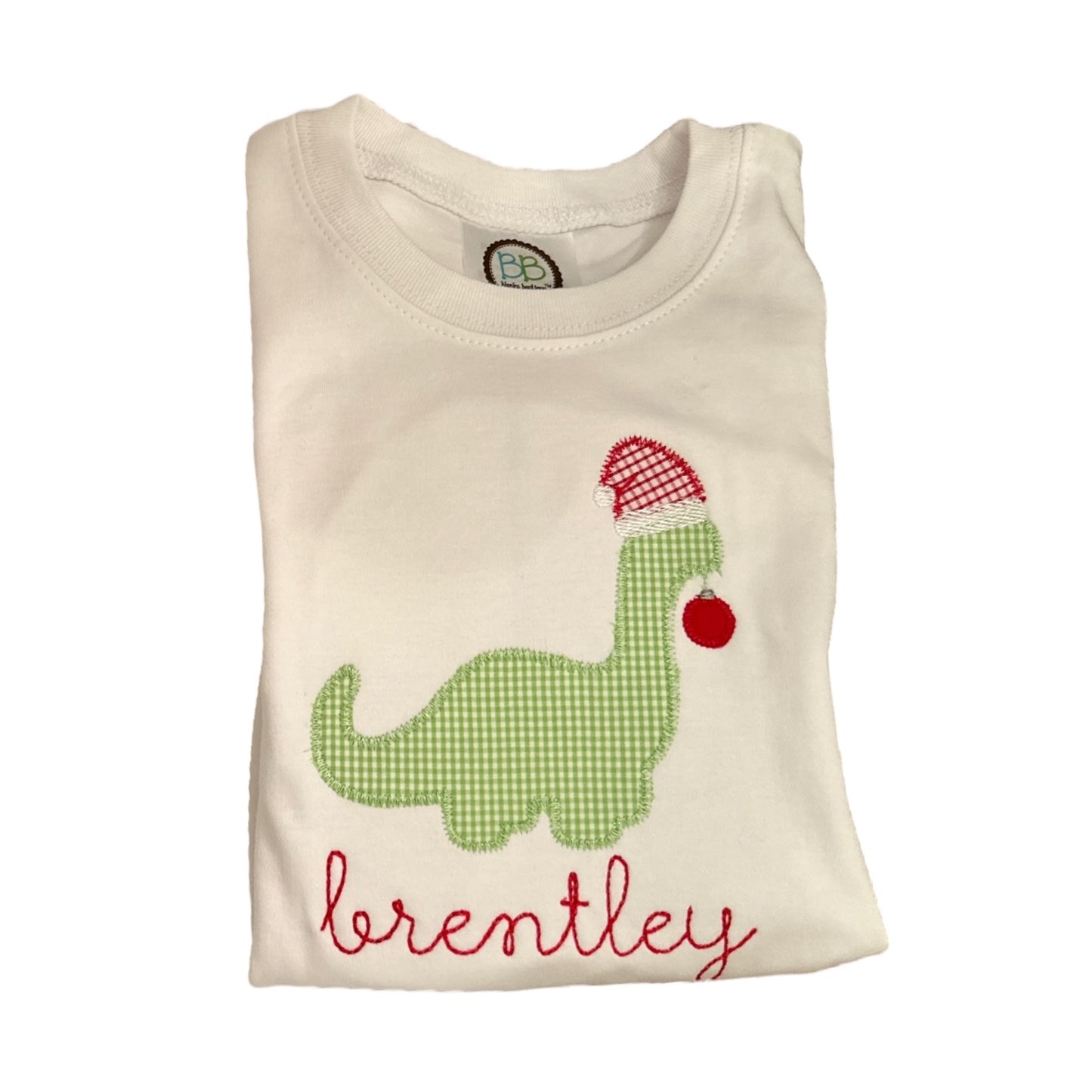 Boys Christmas Dino Applique Tshirt