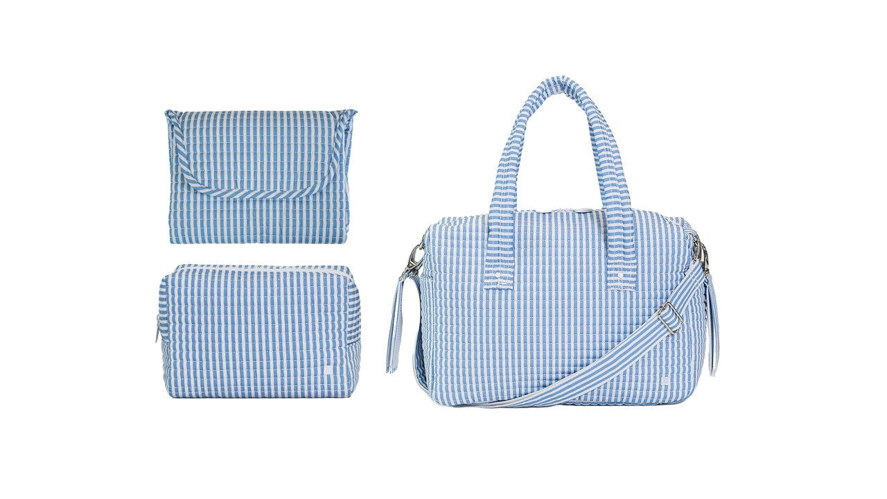 TRVL Quilted Stroller Bundle- Pimlico Stripe Chambray- changer mat + every day