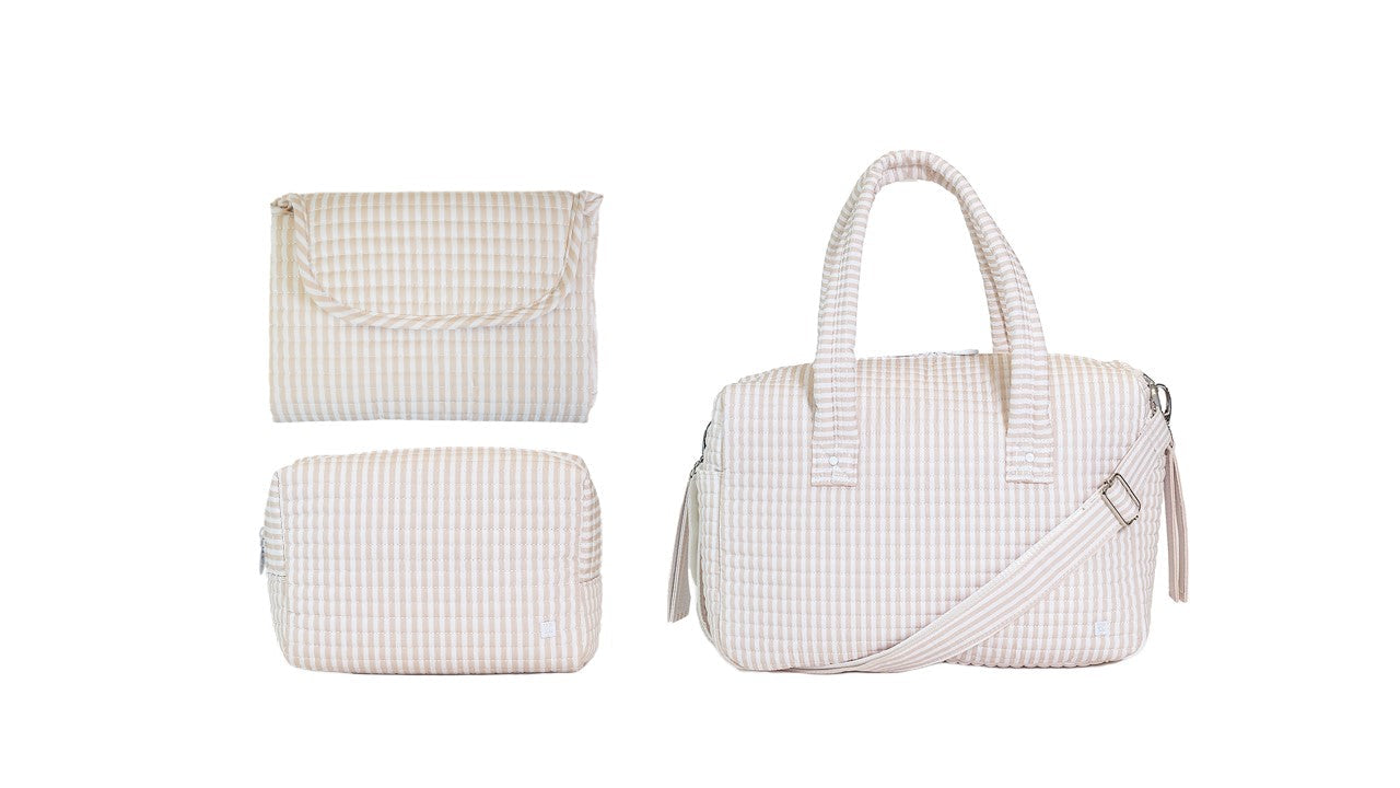 TRVL Quilted Stroller Bundle- Pimlico Stripe Sand- changer mat + every day