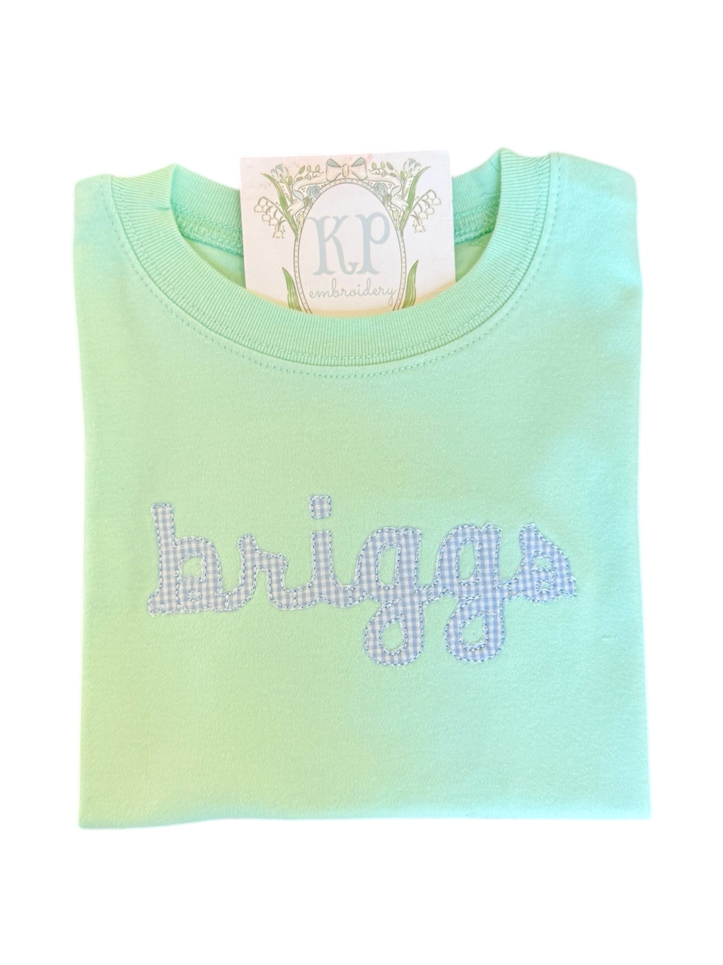 Boys Applique Cursive Name Short Sleeve Tshirt