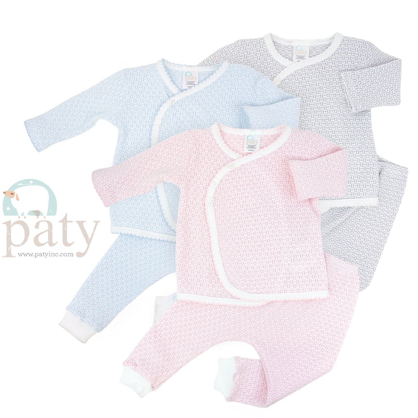 Paty Solid Color 2 PC Set, LS Button Up Kimono Top w/ Long Pants