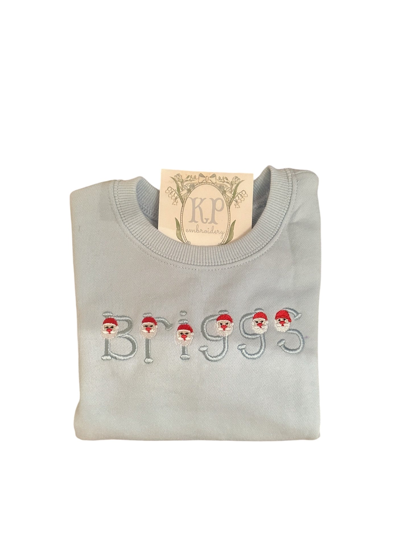 Santa Name- Available in T-shirt, Sweatshirt- White, Pink or Blue