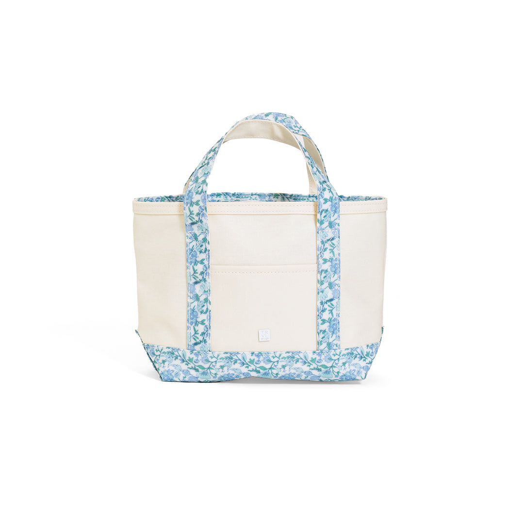 Trvl MINI TOTE - COATED CANVAS NATURAL With HAMPTONS FLORAL Trim