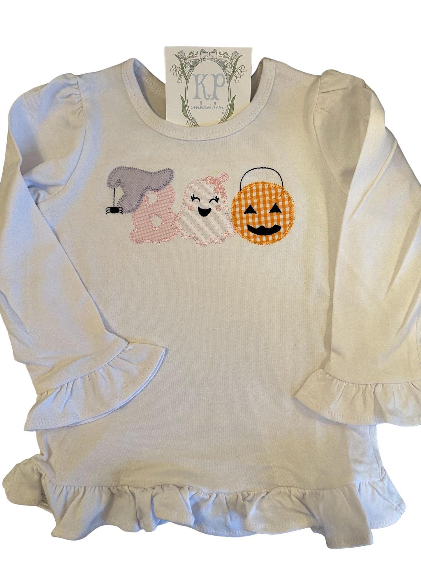 Girls Applique Boo Tshirt- Short or Long Sleeve