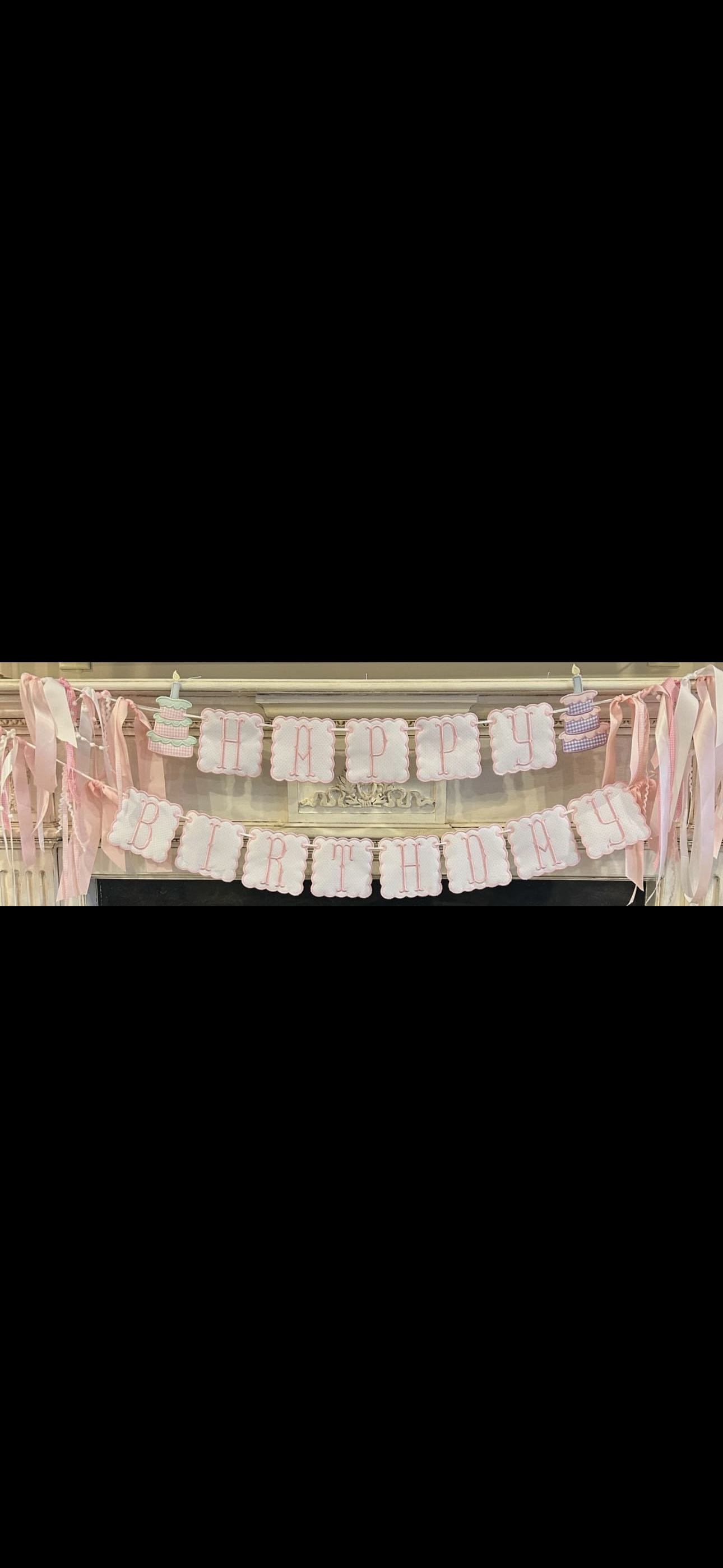 Scalloped "Happy Birthday" Banner with birthday cakes
