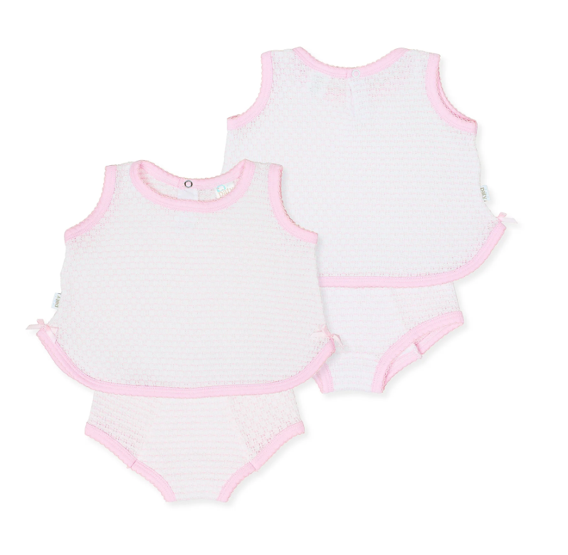 PREORDER Paty Knit, 2 PC Sleeveless Diaper Set With And Without Bow
