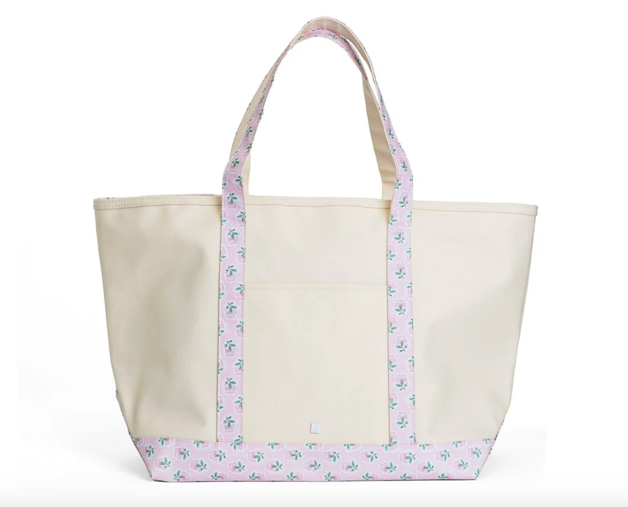 TRVL MAXI TOTE - COATED CANVAS Large NATURAL With Petit Fleur Pink TRIM