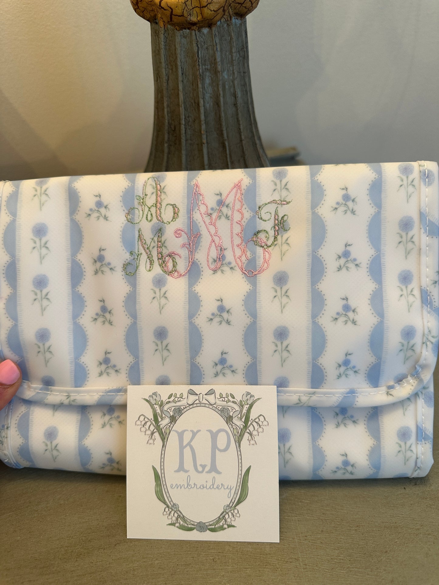 TRVL Mini Roll Up Hanging Bag- NEW Ribbon Blue Floral