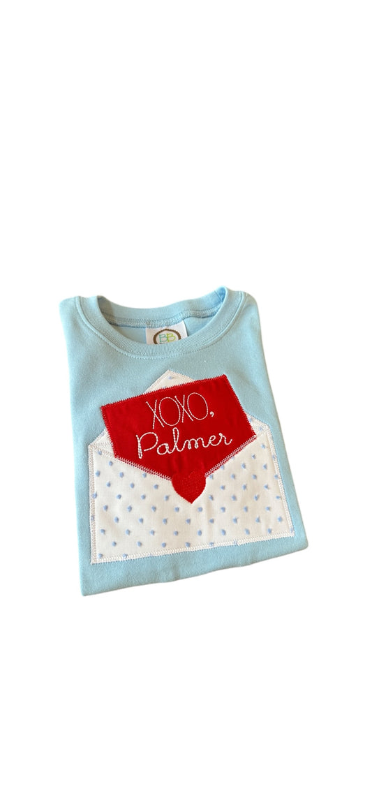 Boys Applique Valentines Envelope Tshirt- Name optional