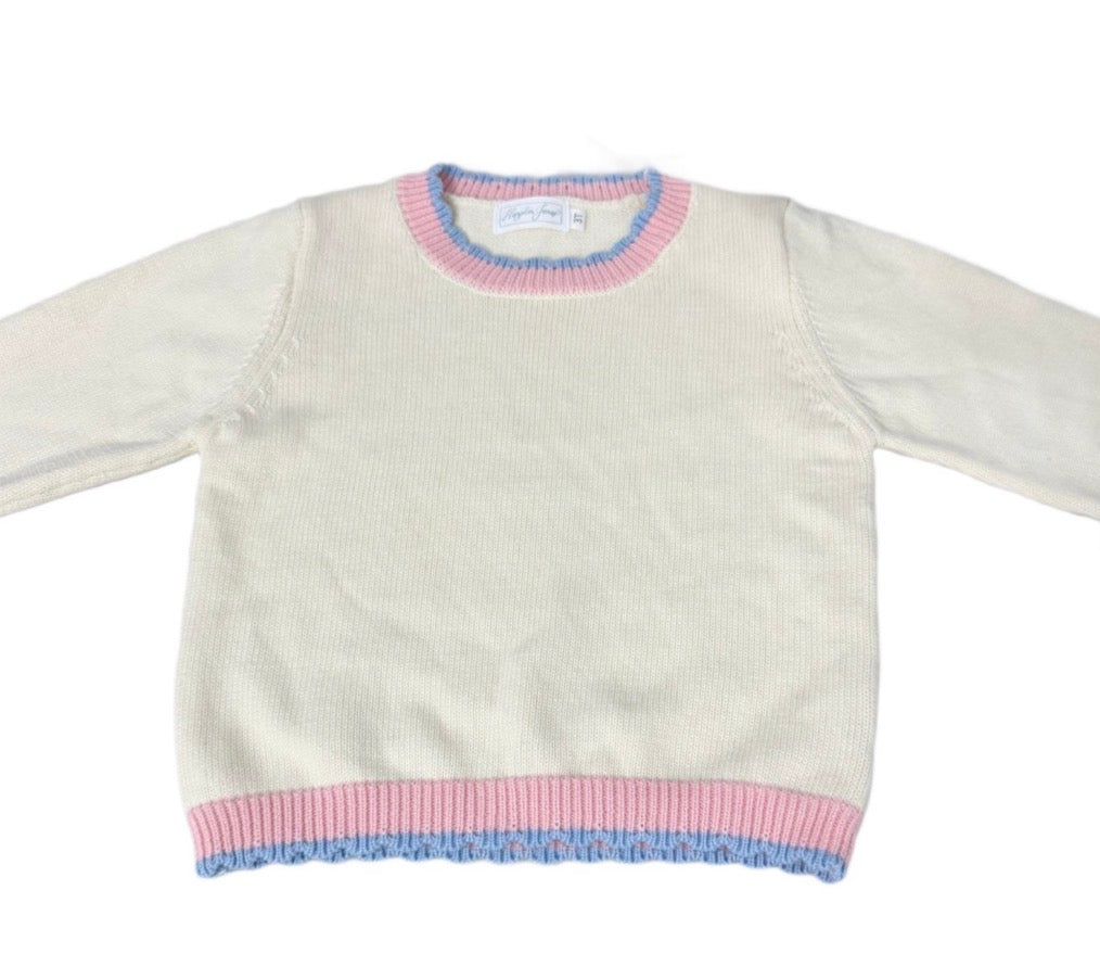 Rollneck Sweater-  Cream with Pink/Blue Trim *Preorder