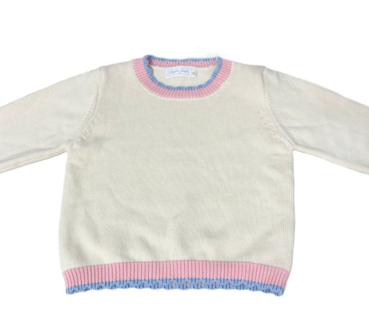 Rollneck Sweater-  Cream with Pink/Blue Trim *Preorder