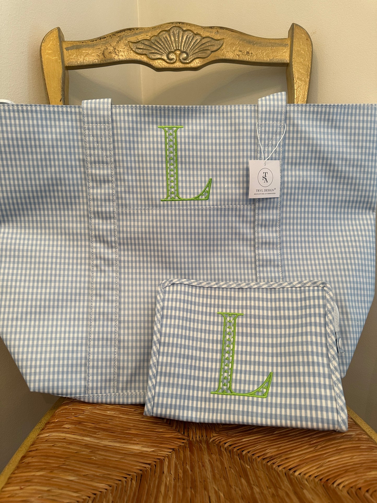 TRVL Jumbo Tote- Mist Gingham