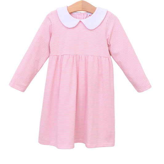 Charlotte Long Sleeve Dress- Light Pink Stripe