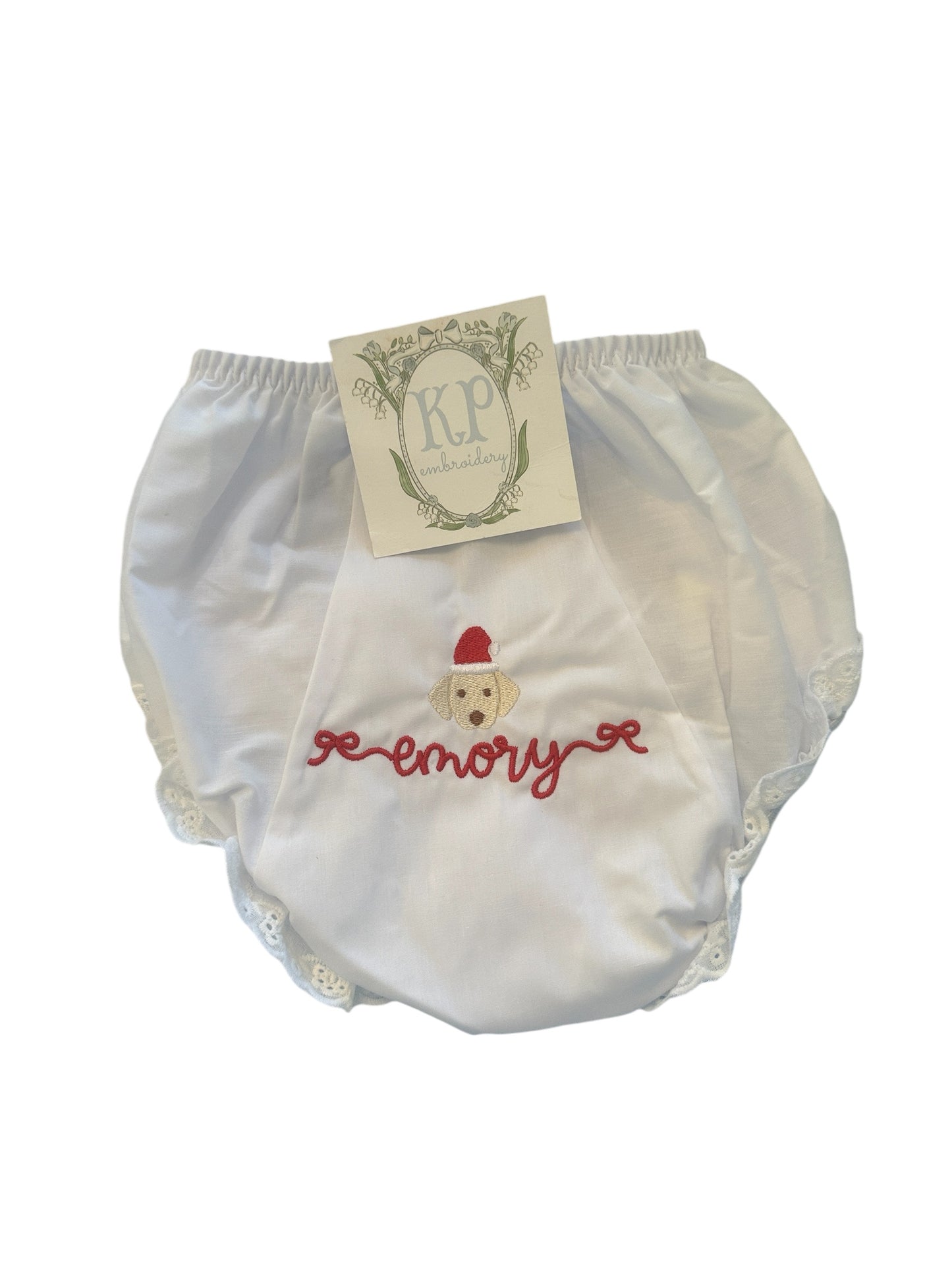 Girls Eyelet Christmas Puppy Bloomers