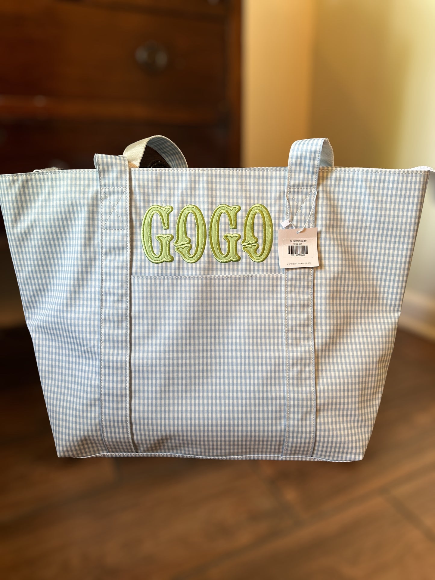 TRVL Jumbo Tote- Mist Gingham