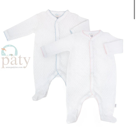 PREORDER Paty White Knit Footie w/ Trim Options