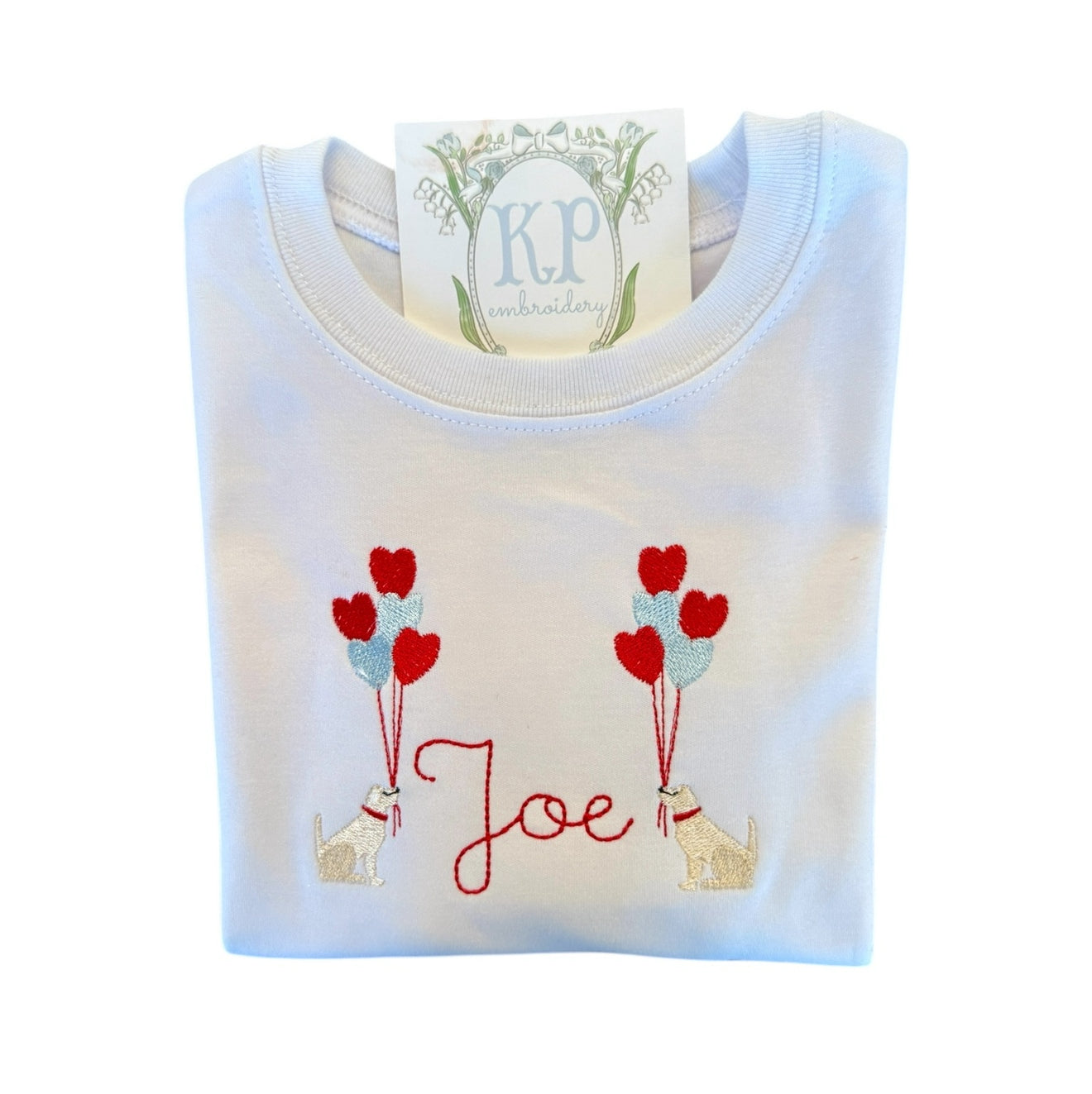 Unisex Embroidered puppies & heart balloons (name or initials)