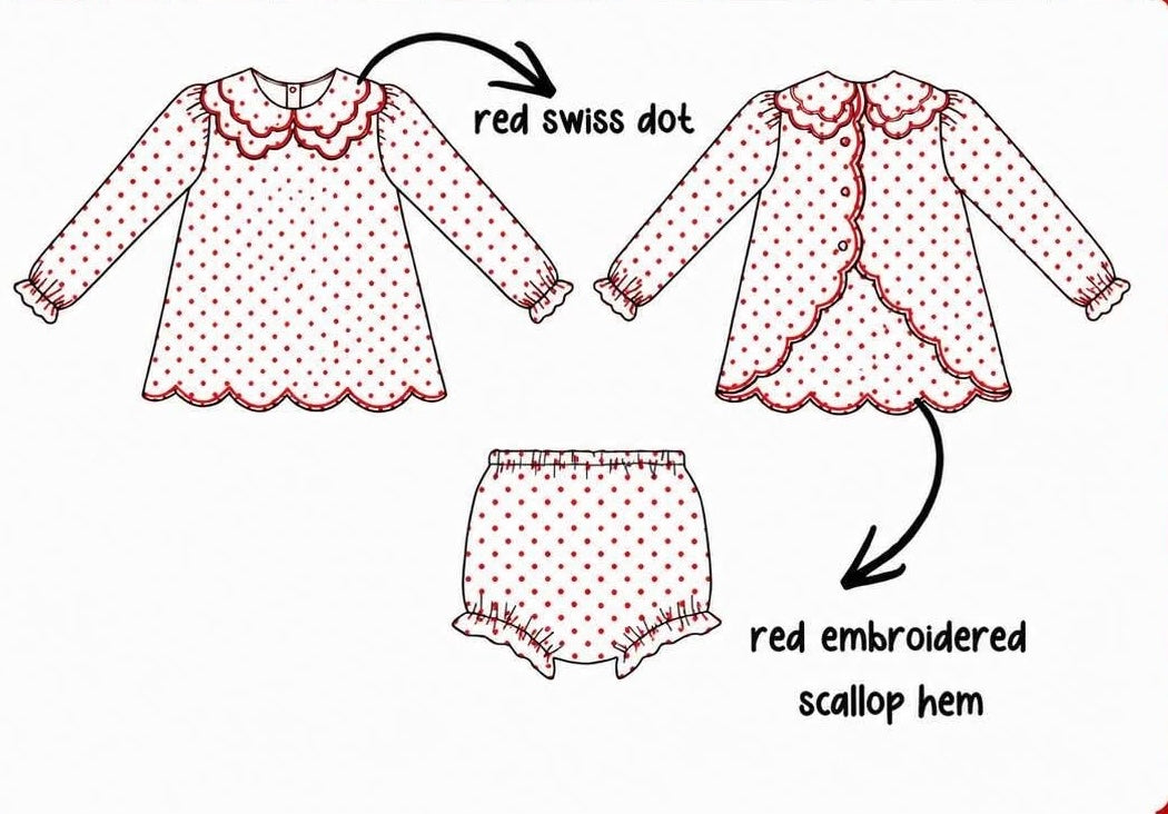 Preorder - Red Swiss Dot Scalloped Set