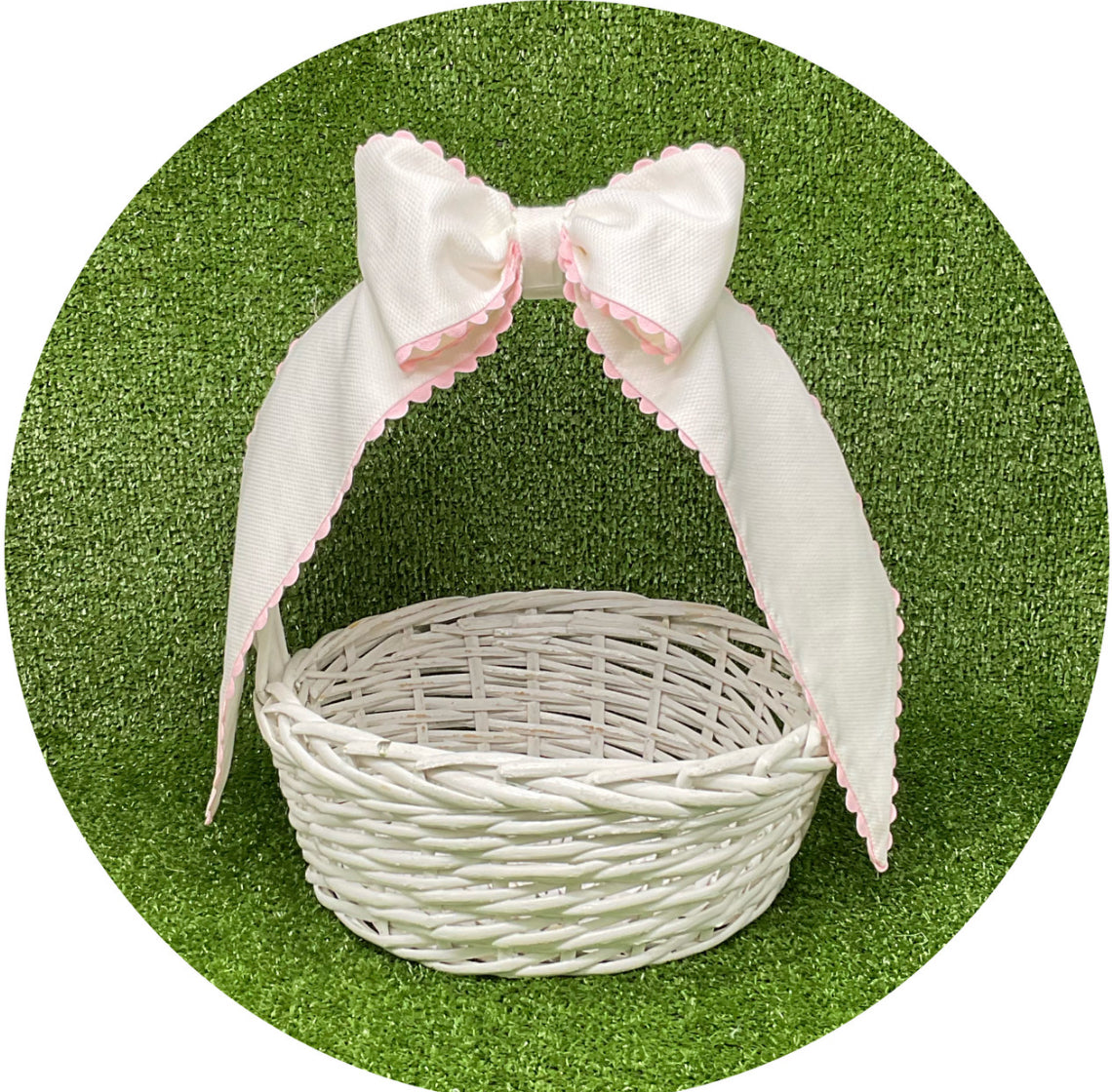 White Cotton Pique Bow with RR Trim (pink & blue)