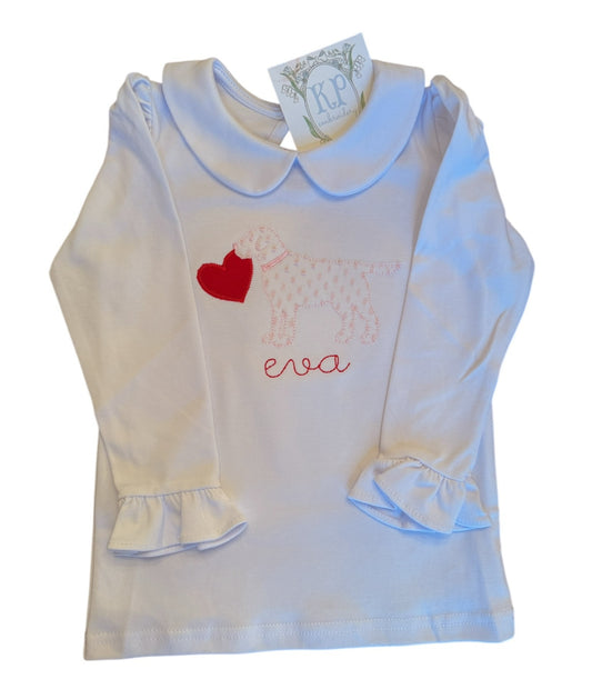 Girls appliqué dog/heart tshirt (will NOT be a collared shirt unless requested!)