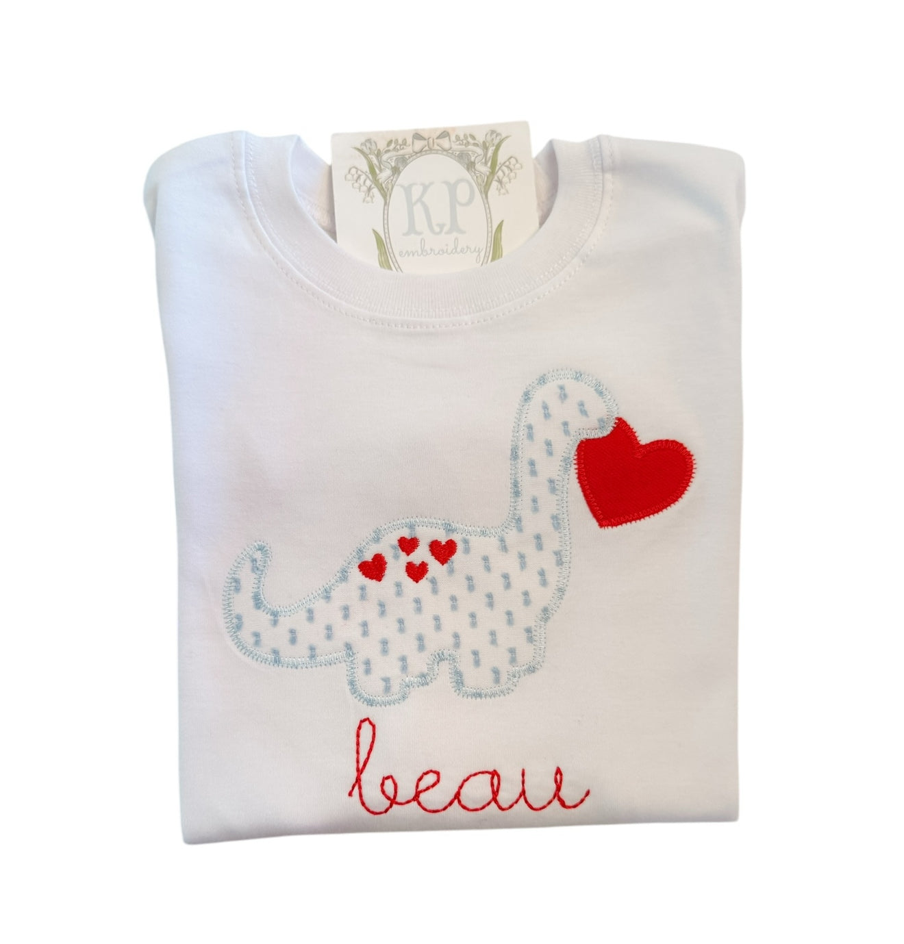 Boys Applique Valentines Dino- Name optional