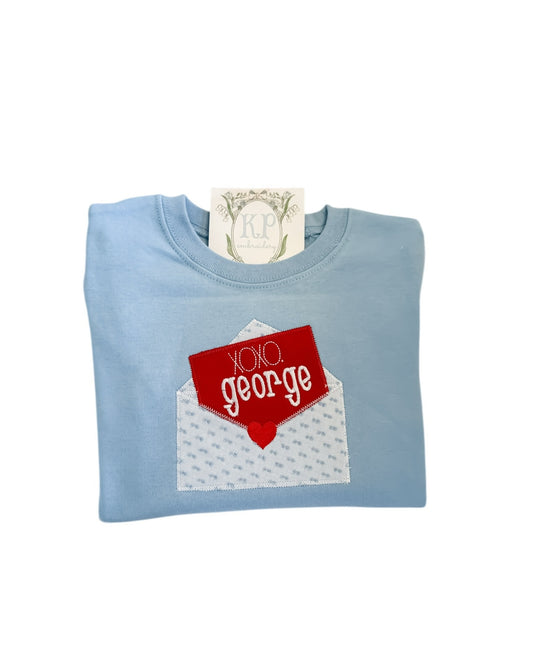 Boys Applique Valentines Envelope Tshirt- Name optional
