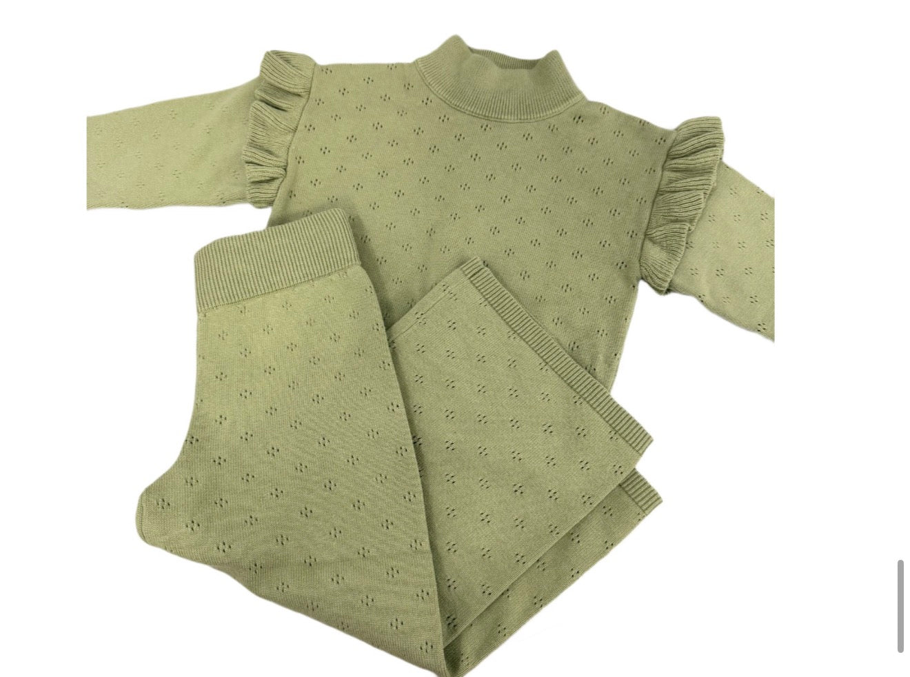 Pointelle Knit Set Olive Green *Preorder