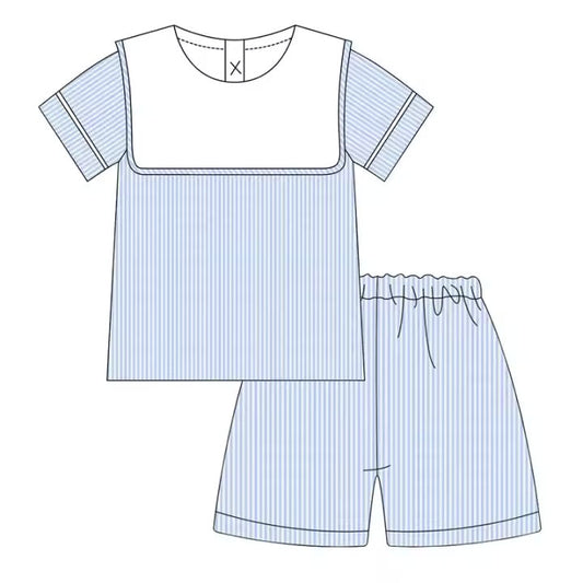 Preorder Blue Seersucker Short Set