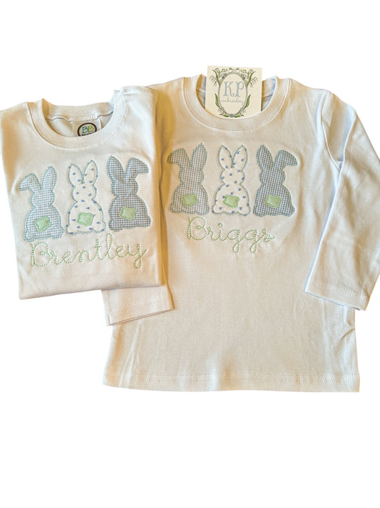 Boys Applique Easter Bunny Trio Tshirt- Name optional