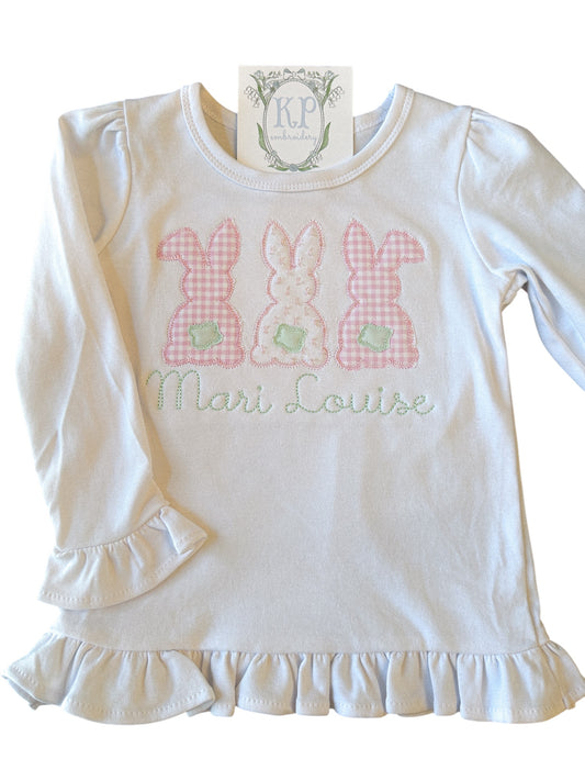 Girls Applique Easter Bunny Trio Tshirt- Name optional