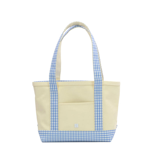 Trvl Mini Tote- Canvas with Sky Gingham Trim