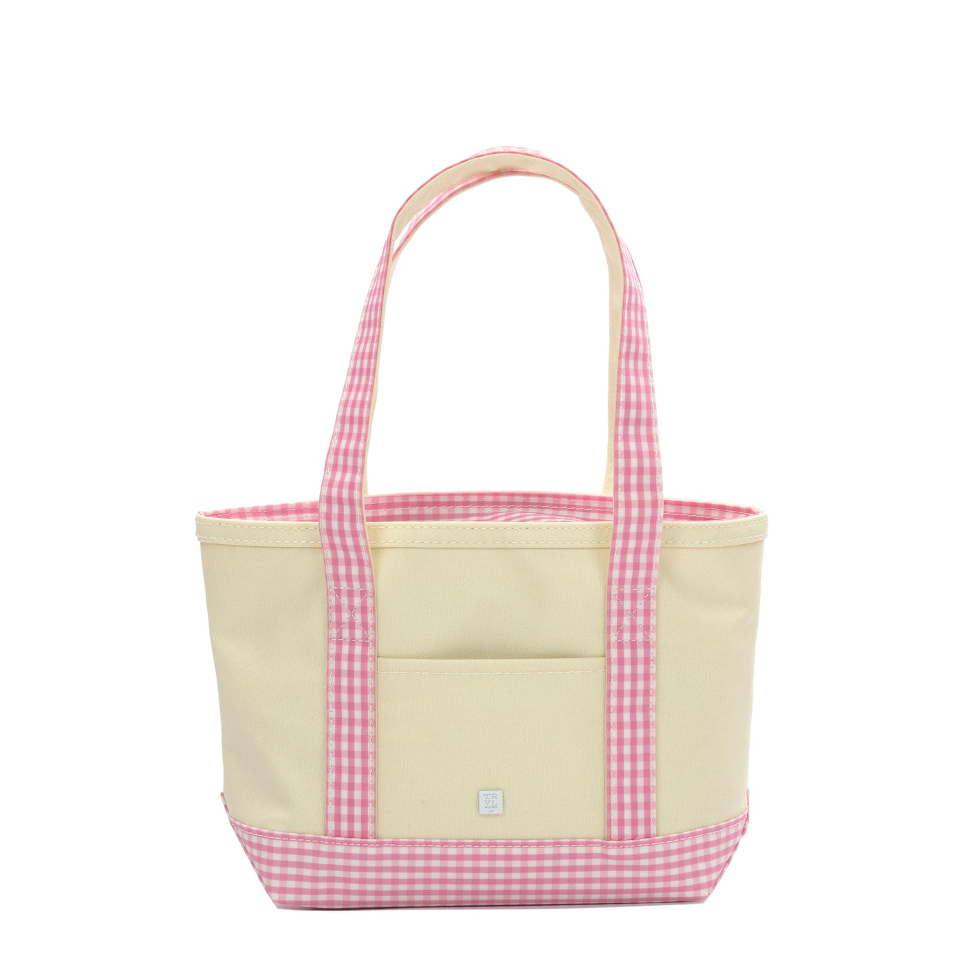 Trvl Mini Tote- Canvas with Pink Gingham Trim