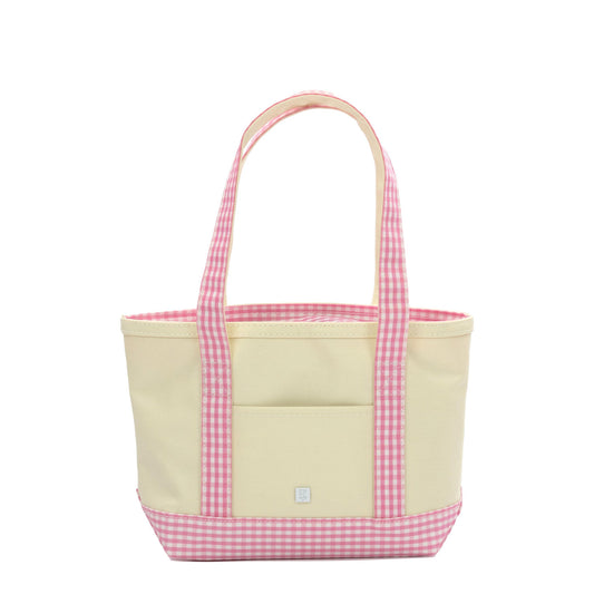 Trvl Mini Tote- Canvas with Pink Gingham Trim