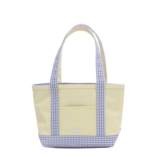 Trvl Mini Tote- Canvas with Lilac Gingham Trim