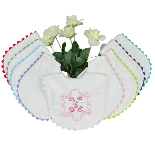 White Cotton Pique Bib w/ Ric Rac Trim