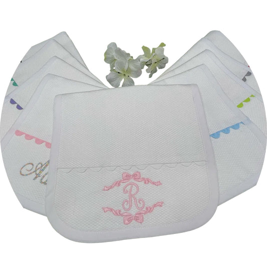 White Cotton Pique Burp Cloth w/ Ric Rac