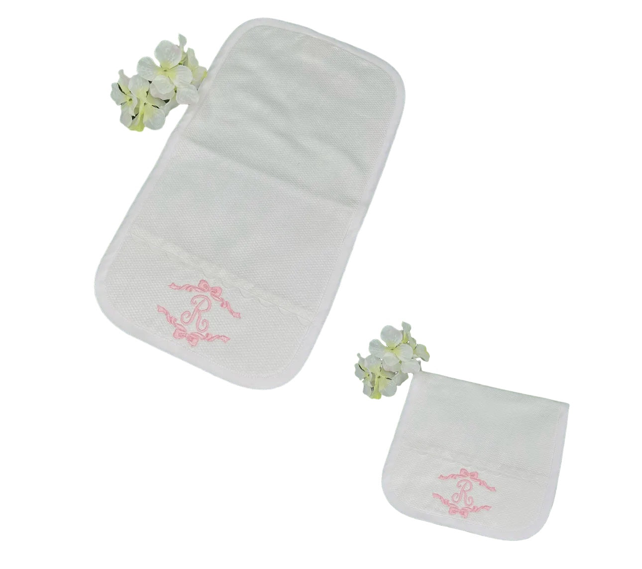 White Cotton Pique Burp Cloth w/ Ric Rac