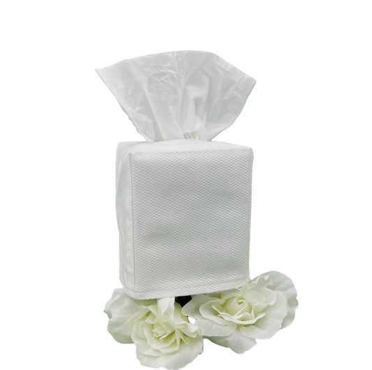 White Cotton Pique Tissue Box Cover