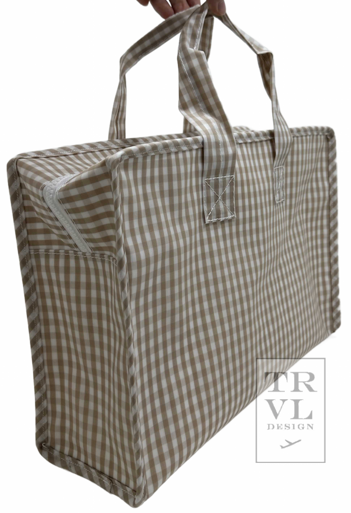 TRVL Overnight Tote -Khaki Gingham