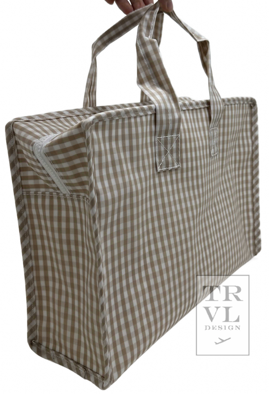 TRVL Overnight Tote -Khaki Gingham